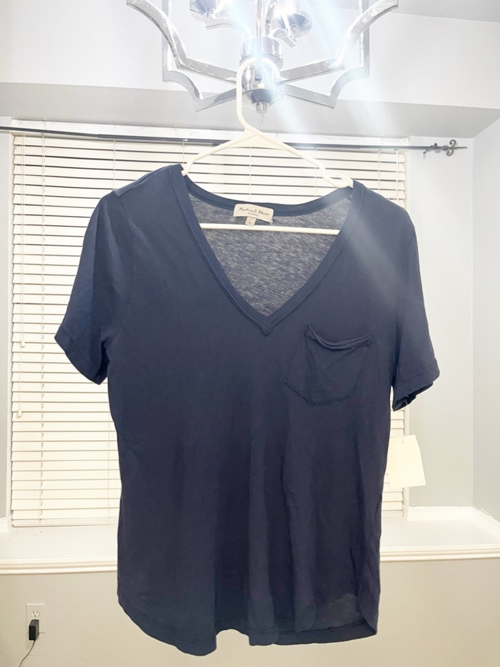 Michael Stars Hayden Raw Edge Pocket Shirt Blouse Navy Blue